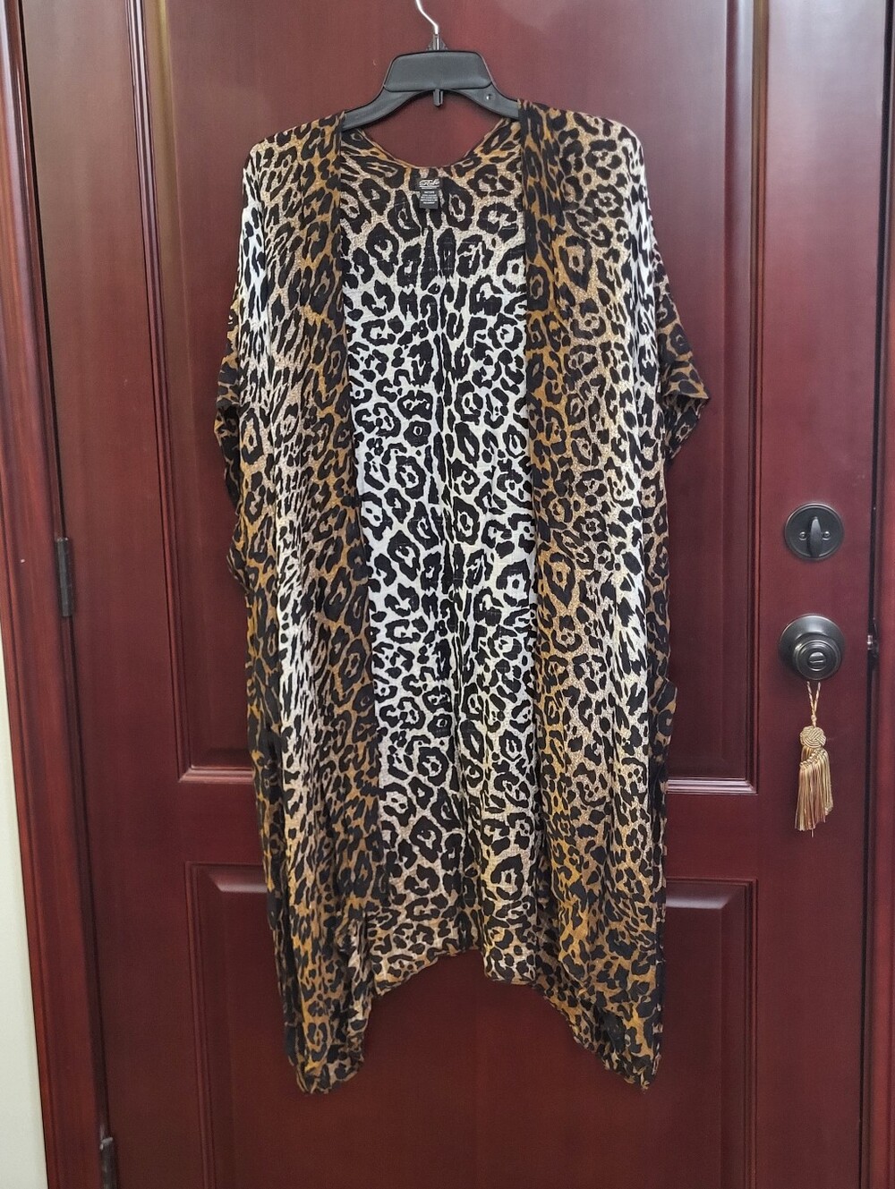 Leopard Print Open-Front Swim Coverup - Brown/Black